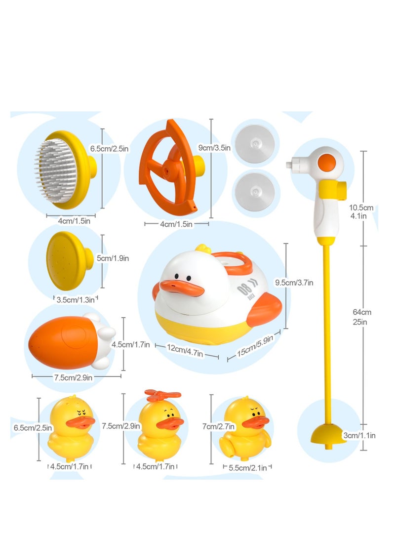 Bathtub Toys for Kids, Multifunctional Toddlers Shower Sprayer, Yellow Duck Bath Toys with 3 Bath Ducks & 4 Toddlers Shower Sprayer, Water Toys Shower Head