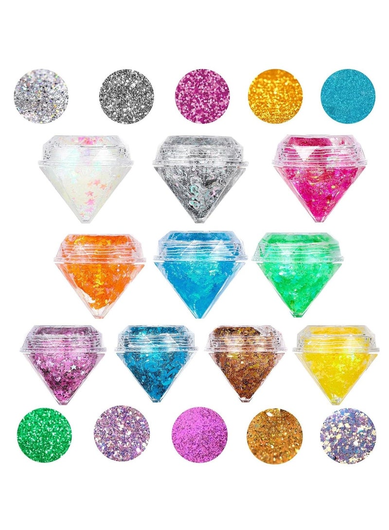 Body Glitter Holographic Glitter Liquid for Festival Make Up, Face Glitter Sequins Chunky for Hair and Eyeshadow Long-Lasting No Glue Needed and Easy to Remove 10 Colors