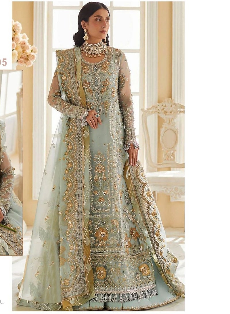 Wedding Designer Embroidery Work Semi Stitched Pakistani Dress