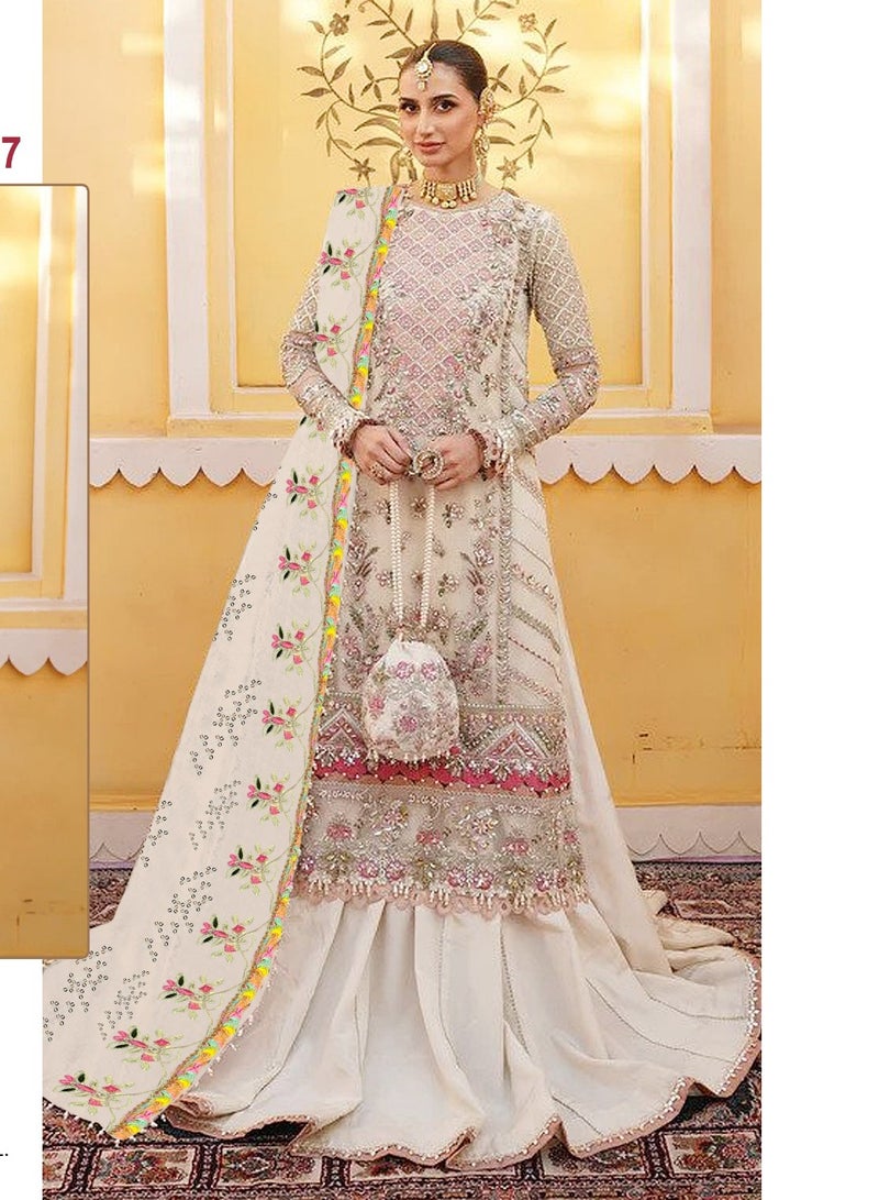 Bollywood Wedding Semi Stitched White Pakistani Salwar Suits