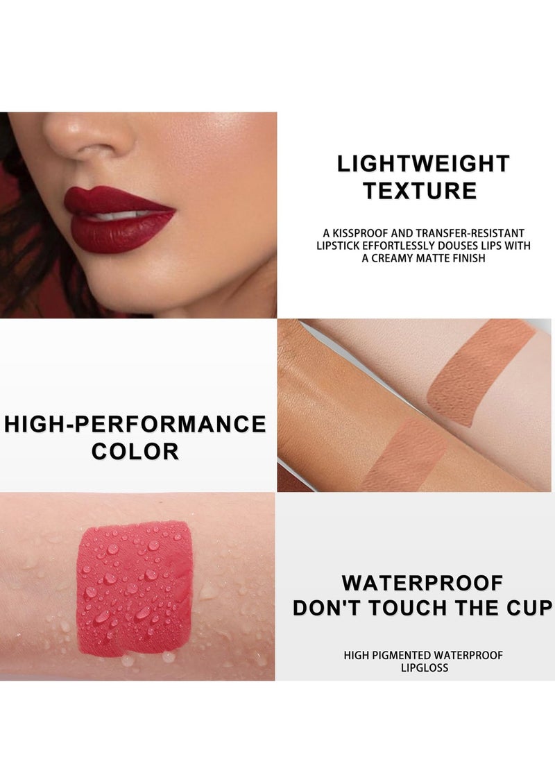 Velvet Matte Liquid Lipstick, Makeup Classic Waterproof Long Lasting Smooth Soft Reach Colors Full Lips Gloss for Women, Long-Lasting Wear Non-Stick Cup Not Fade (4 Pcs/Set)