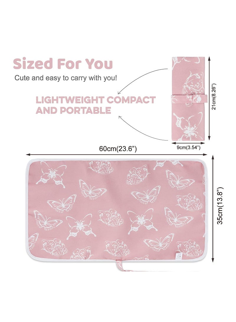 Portable Baby Changing Pad, Waterproof Foldable Travel Changing Mat for Toddlers, Baby, Newborns (Sweet Pink Butterfly)