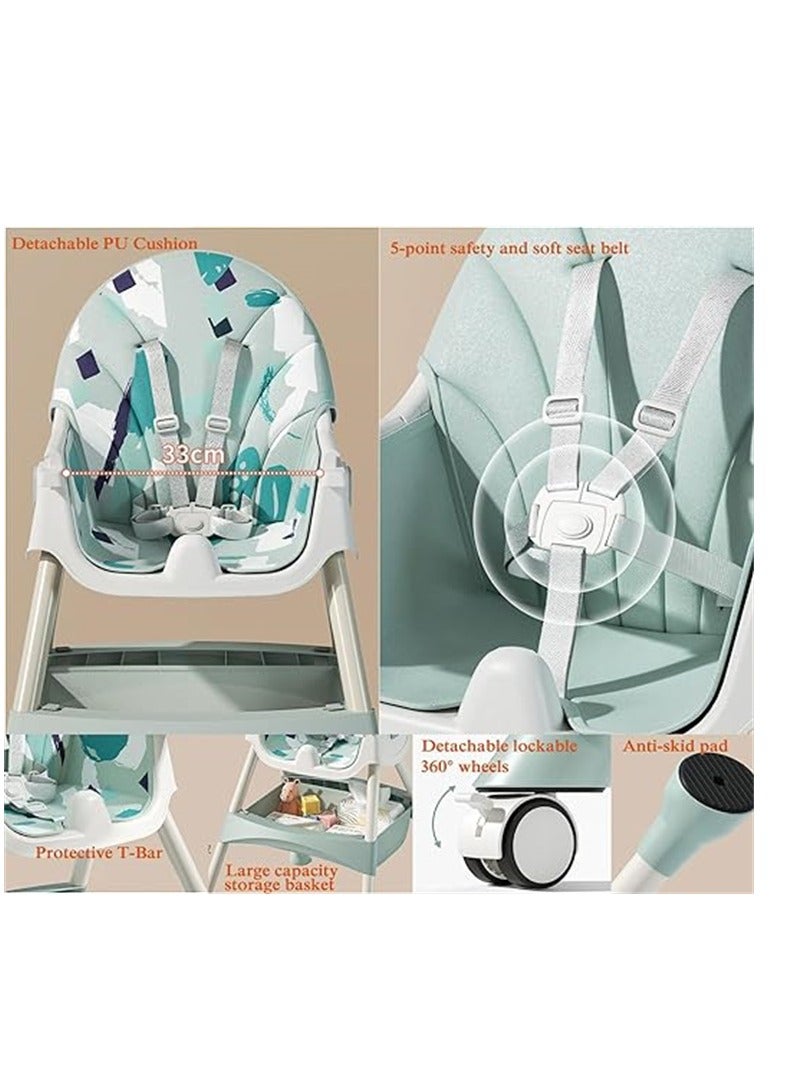 Feeding High Chair for Baby Toddler Infant Booster Seat with 2 Layer Removable Trays Convertible Adjustable Dining Table for Eating Meals Turquoise