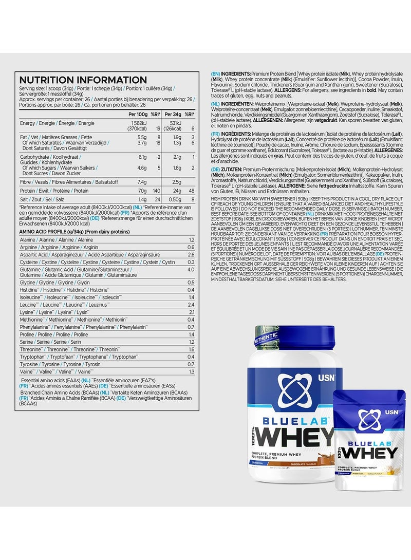 USN Blue Lab, 100% Whey Premium Protein, Chocolate Flavor, 2Kg