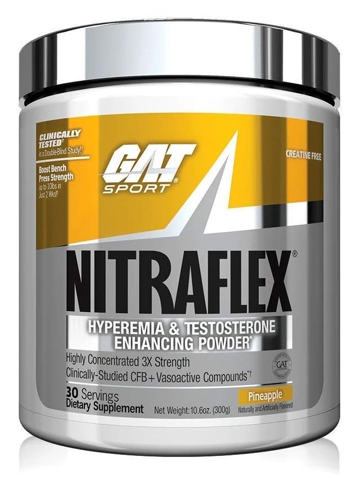 GAT Sport Nitraflex Hyperemia & Testosterone Enhancing Powder, Pineapple Flavor, 300g