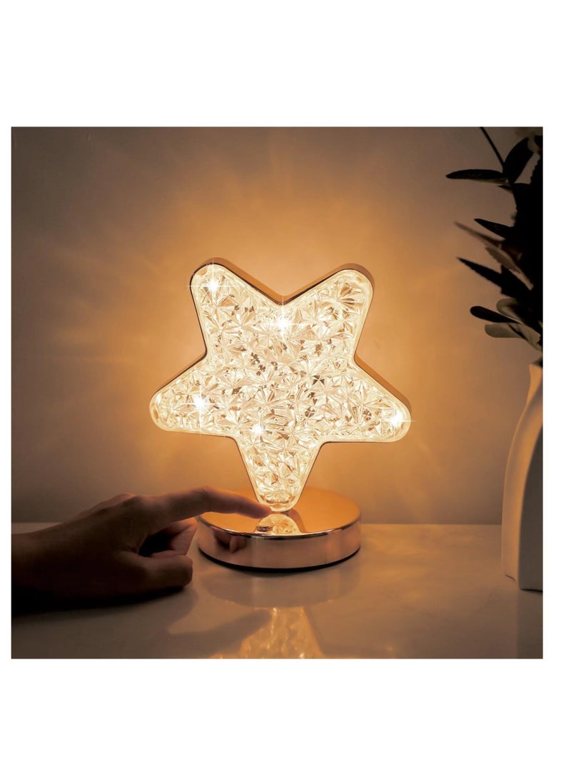 Star Lamp, Cute Night Light for Kids, Acrylic Desktop Crystal Lamp, Cordless Rechargeable Stepless Dimmable Touch Lamp, with 3 Colors Modes, for Living Room, Bedroom, Home Decorations