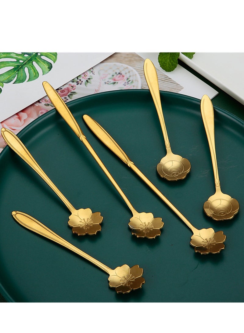 6pcs Sakura Spoon Creative Golden Coffee Stirring Spoon Dessert Flower Spoon Gift Spoon