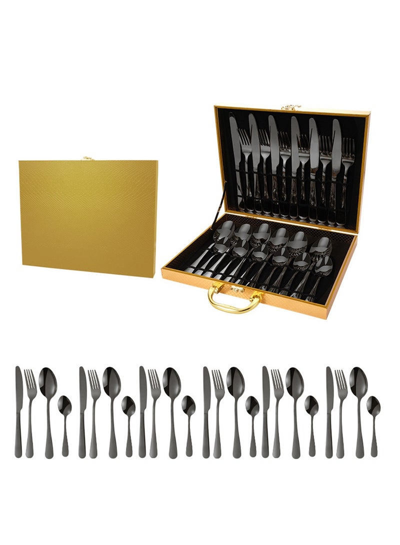 24pcs high-end luxury stainless steel tableware Western food knife fork and spoon gift box cutlery set