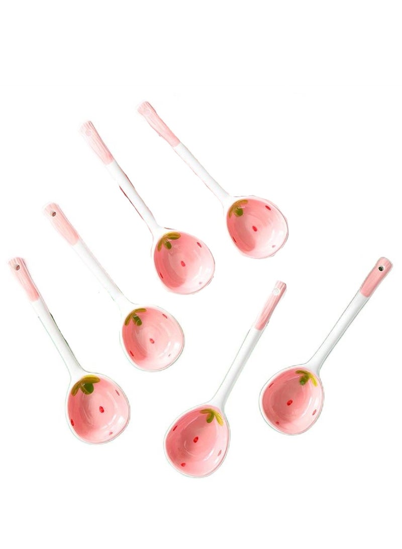 6pcs long-handled ceramic spoon household cute mixing spoon high-value spoon children's spoon strawberry dessert spoon