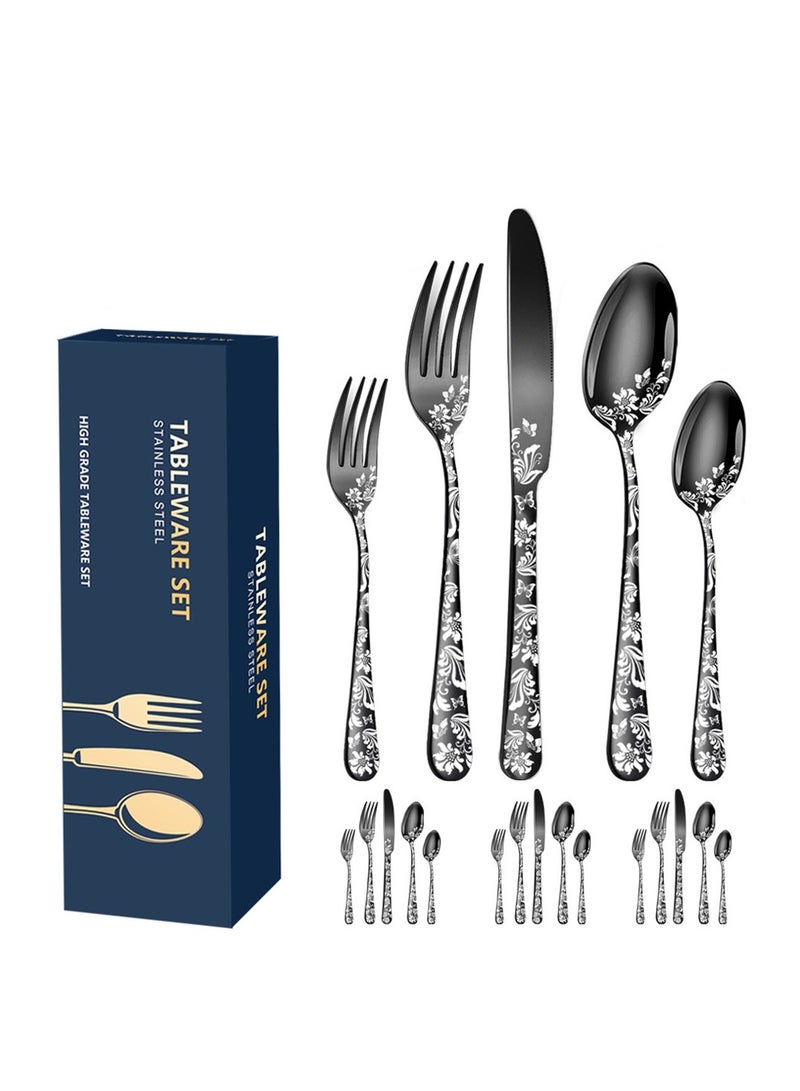 20pcs patterned stainless steel tableware 5 styles Western steak knife fork and spoon set