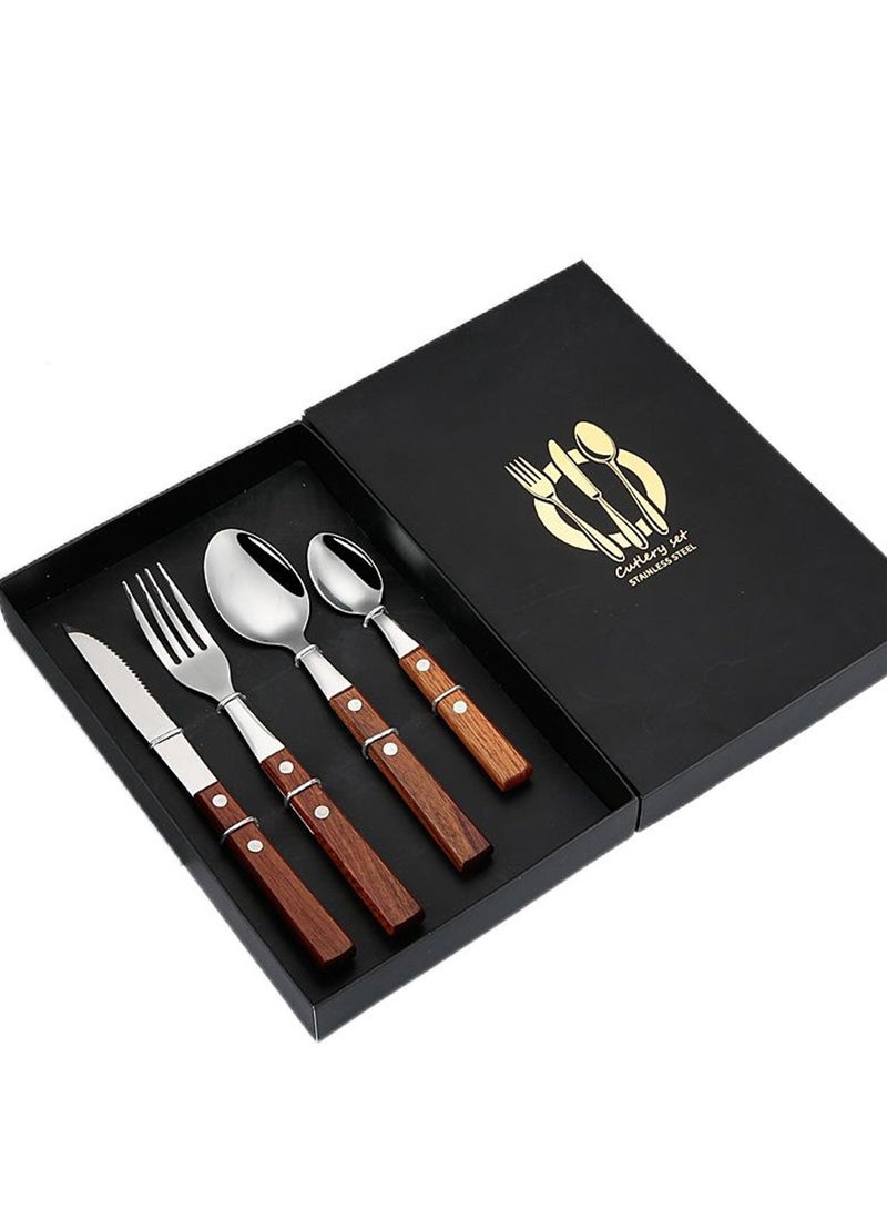 304 stainless steel western food knife fork and spoon rosewood handle knife fork and spoon four-piece set restaurant steak knife and fork set wholesale