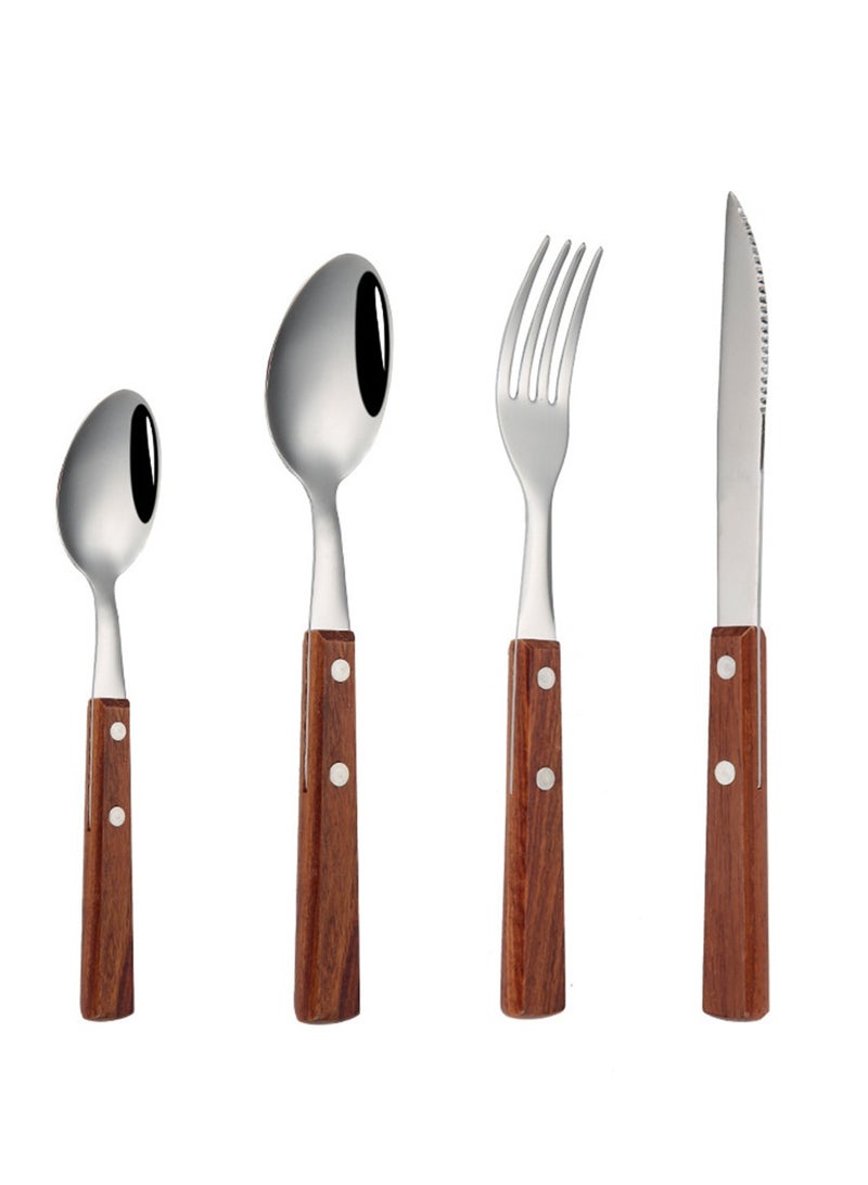 304 stainless steel western food knife fork and spoon rosewood handle knife fork and spoon four-piece set restaurant steak knife and fork set wholesale
