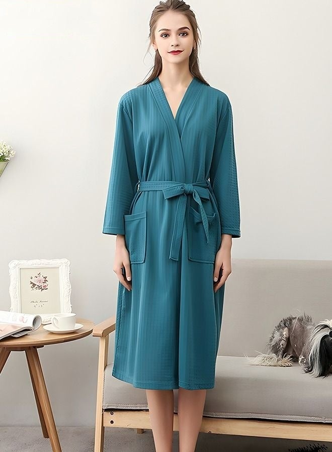 Ladies Waffle Woven Bathrobes with Belts, Cotton Robes, Light and Breathable Women's Gowns L