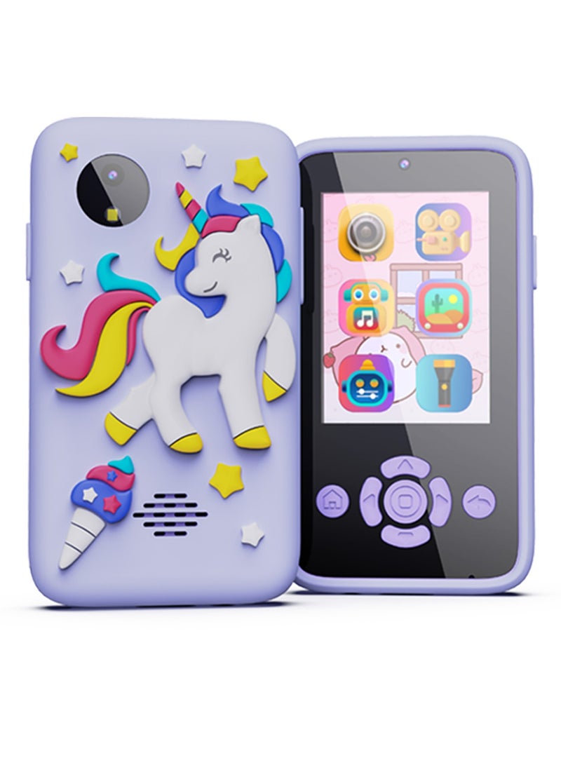 Kids Smartphone Toy Girls Boys Toddlers Cell Phone Toy for Children  Birthday Gifts for Kids Age 3-8 MP3 Music Player Dual Camera With 32GB SD Card Unicorn Purple