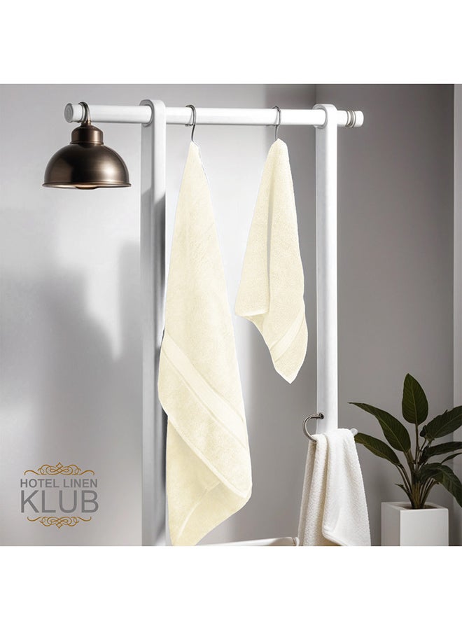 Hotel Linen Klub LUXURY PACK of 2  Bath and Hand Towel Set - 100% Cotton 650 GSM Terry Dobby Border Ring Spun - Super Soft ,Quick Dry,Highly Absorbent ,Cream