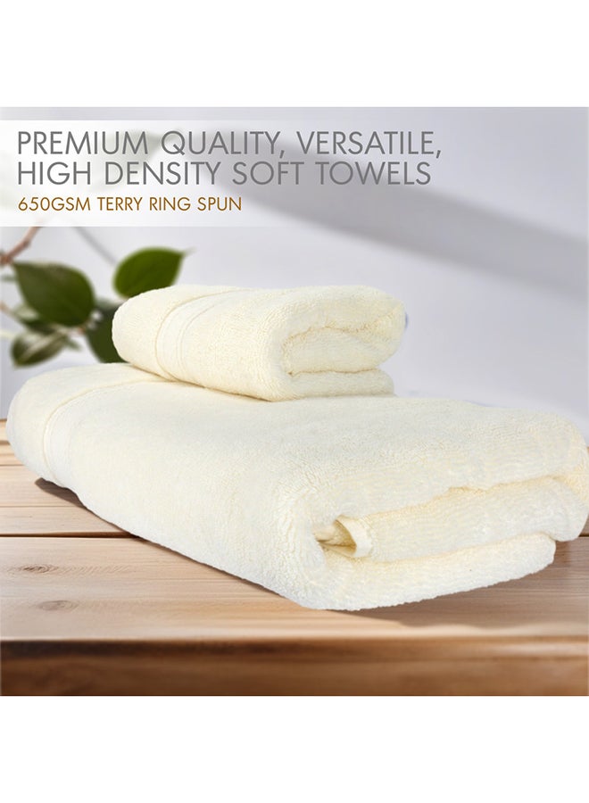 Hotel Linen Klub LUXURY PACK of 2  Bath and Hand Towel Set - 100% Cotton 650 GSM Terry Dobby Border Ring Spun - Super Soft ,Quick Dry,Highly Absorbent ,Cream
