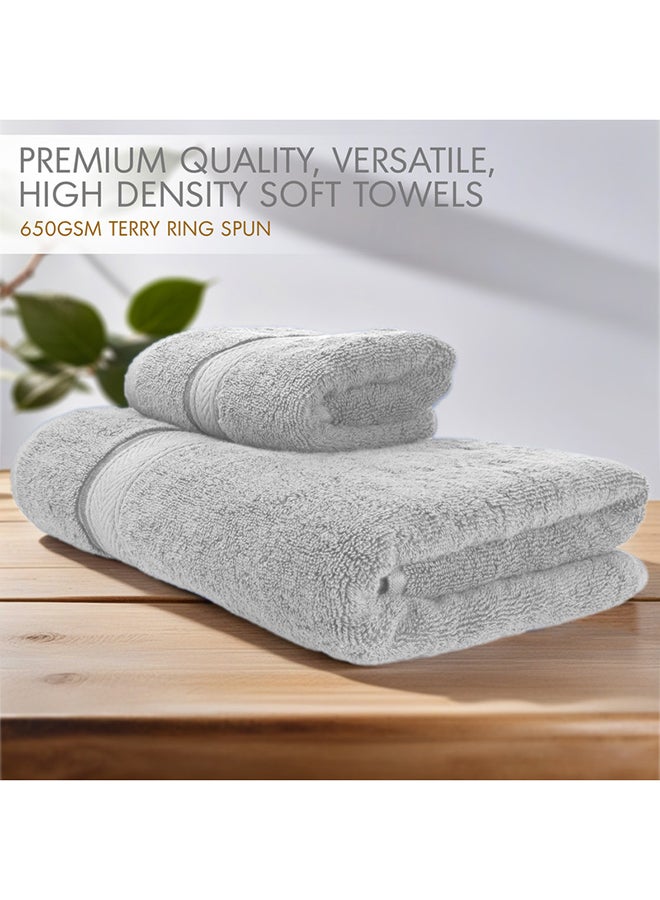 Hotel Linen Klub LUXURY PACK of 2  Bath and Hand Towel Set - 100% Cotton 650 GSM Terry Dobby Border Ring Spun - Super Soft ,Quick Dry,Highly Absorbent ,Silver