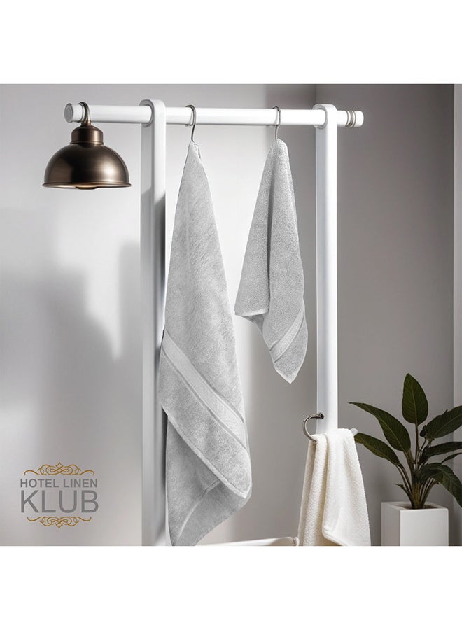 Hotel Linen Klub LUXURY PACK of 2  Bath and Hand Towel Set - 100% Cotton 650 GSM Terry Dobby Border Ring Spun - Super Soft ,Quick Dry,Highly Absorbent ,Silver