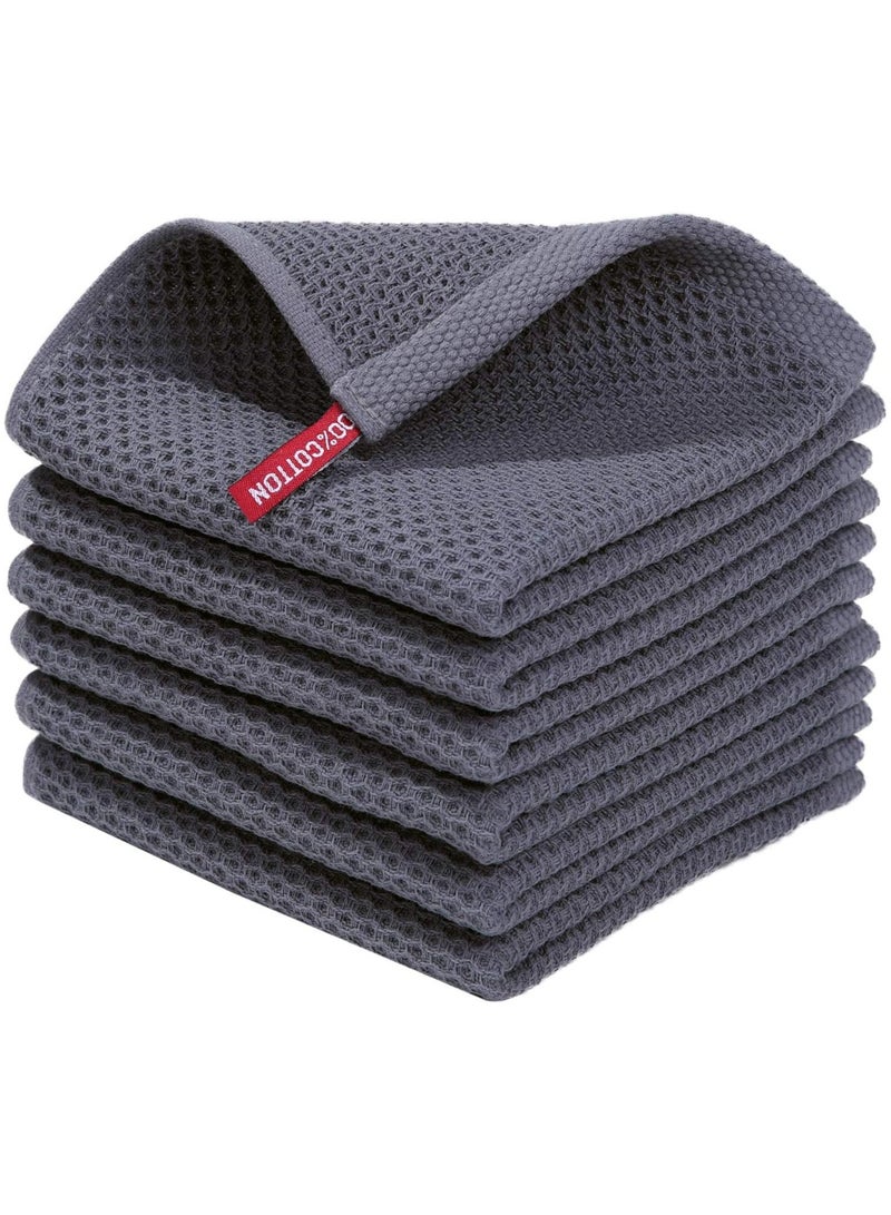 100% Cotton Waffle Weave Kitchen Dish Cloth, Soft Absorbent Quick Drying CozyWeave Towels, 12x12 Inches, 6-Pack, Dark Grey