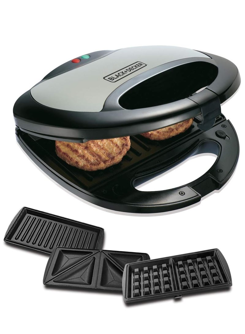 Sandwich Maker + Grill Maker + Waffle Maker Non-Stick 2 Slot 750.0 W TS2090-B5 Black