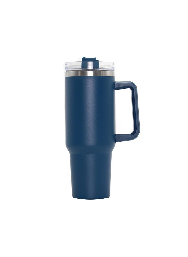 Large Capacity Thermos Cup 304 Stainless Steel Cup with Straw and Handle Denim Blue 40OZ