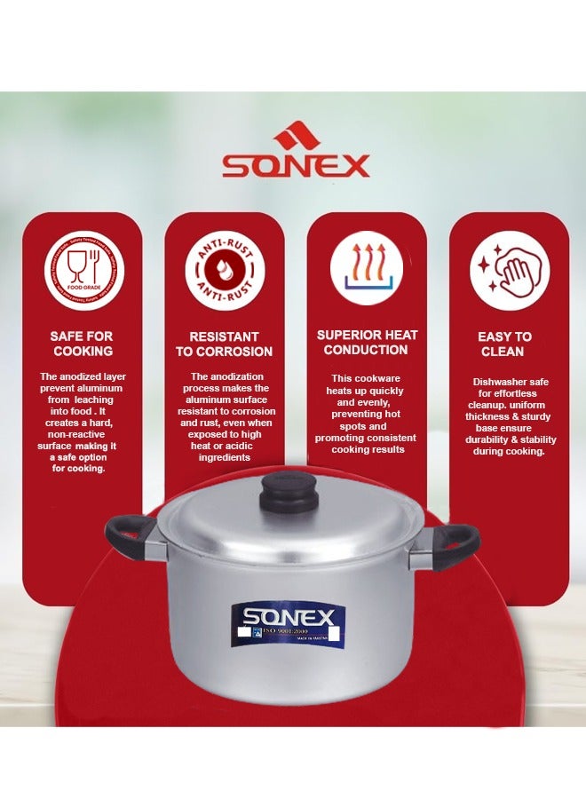 Sonex Anodized Bakelite Handle Cooking Pot No.4 – 26 cm Diameter, Durable, Dishwasher Safe, Modern Design with Lid, Ideal for Biryani, Rice, and Curry