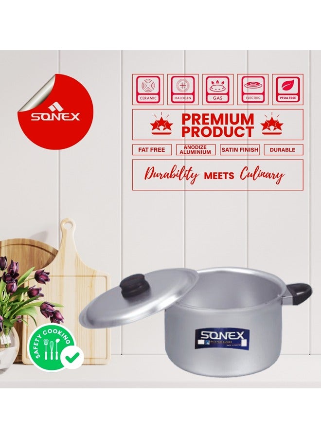 Sonex Anodized Bakelite Handle Cooking Pot No.4 – 26 cm Diameter, Durable, Dishwasher Safe, Modern Design with Lid, Ideal for Biryani, Rice, and Curry