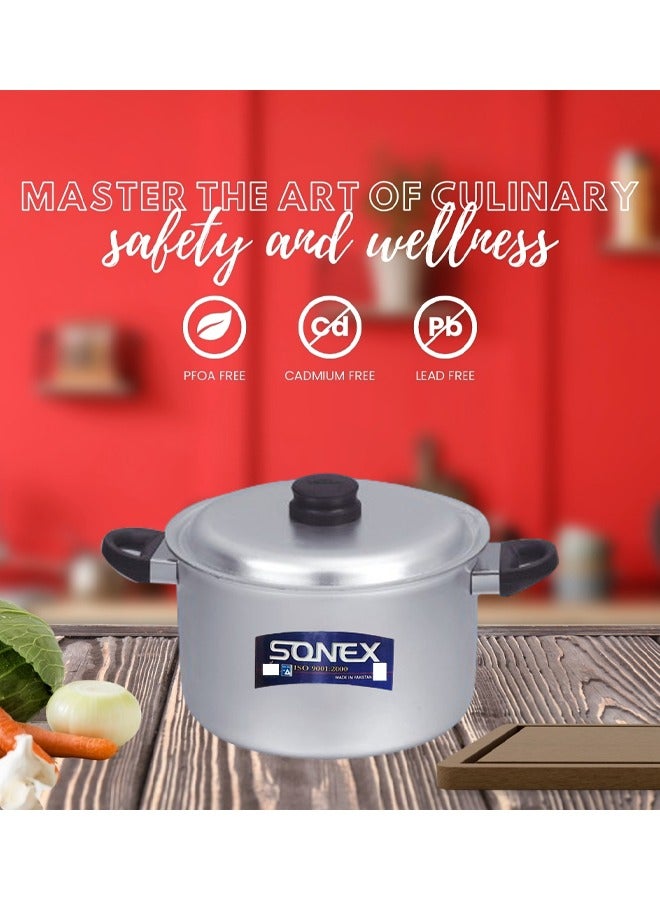 Sonex Anodized Bakelite Handle Cooking Pot No.4 – 26 cm Diameter, Durable, Dishwasher Safe, Modern Design with Lid, Ideal for Biryani, Rice, and Curry