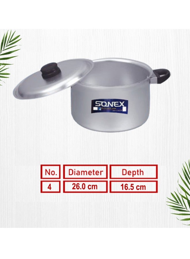 Sonex Anodized Bakelite Handle Cooking Pot No.4 – 26 cm Diameter, Durable, Dishwasher Safe, Modern Design with Lid, Ideal for Biryani, Rice, and Curry