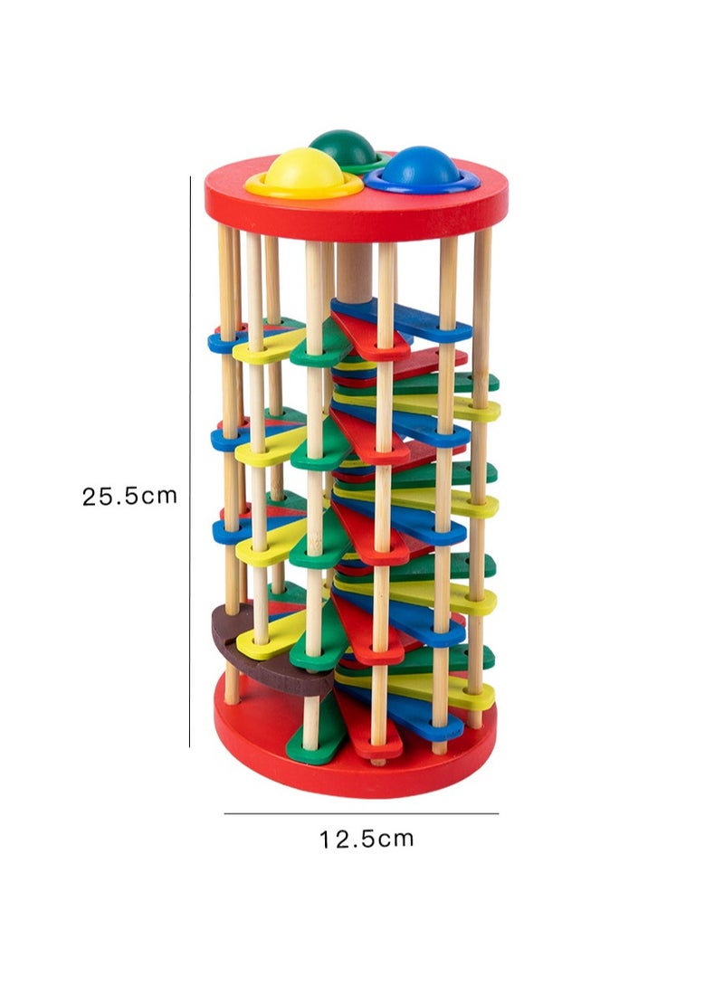 Children's Wooden Colored Hammer Ball Drop Tower