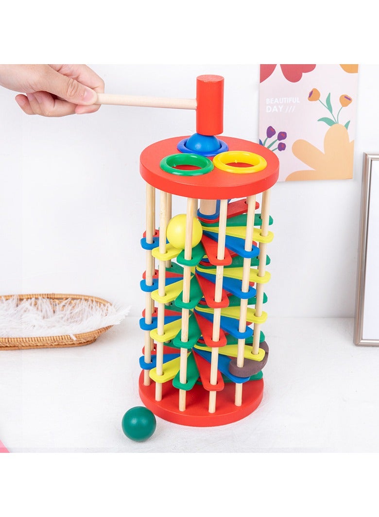 Children's Wooden Colored Hammer Ball Drop Tower