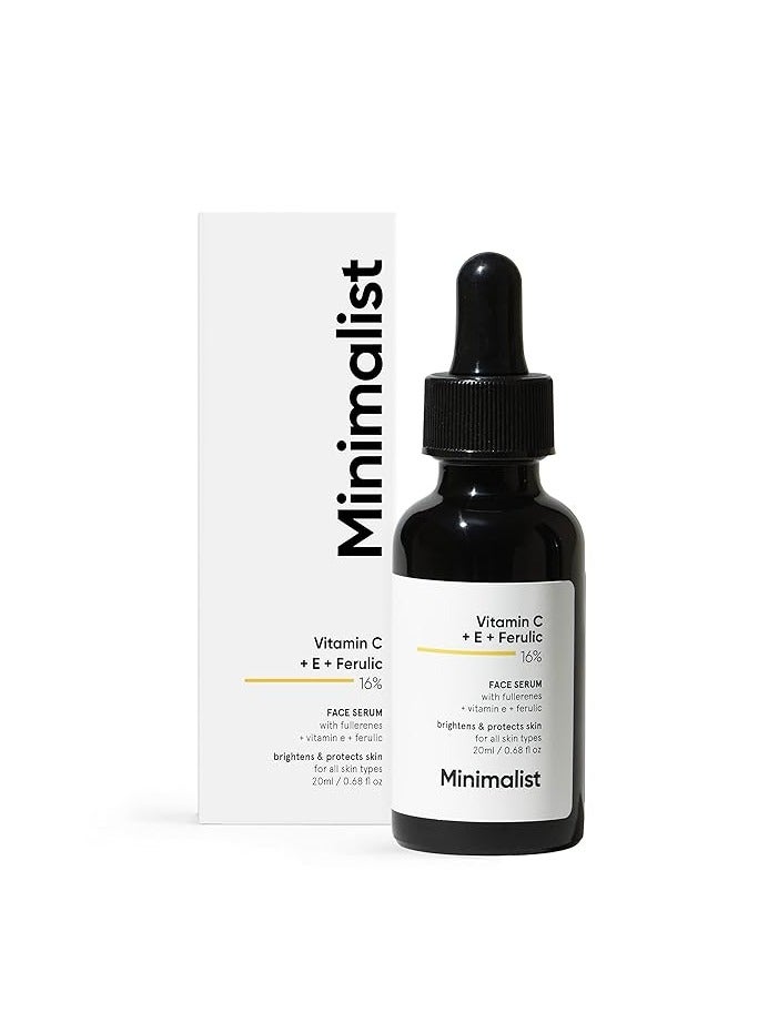 Minimalist 16% Vitamin C Face Serum (Advanced) With Vit E, & Ferulic Acid For Glowing Skin | Advanced Brightening & Protection