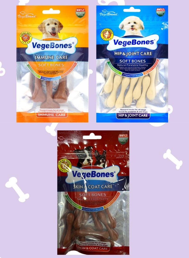 Set of 3 packs VegeBones Small Soft Dental Snacks for Dogs - 60g