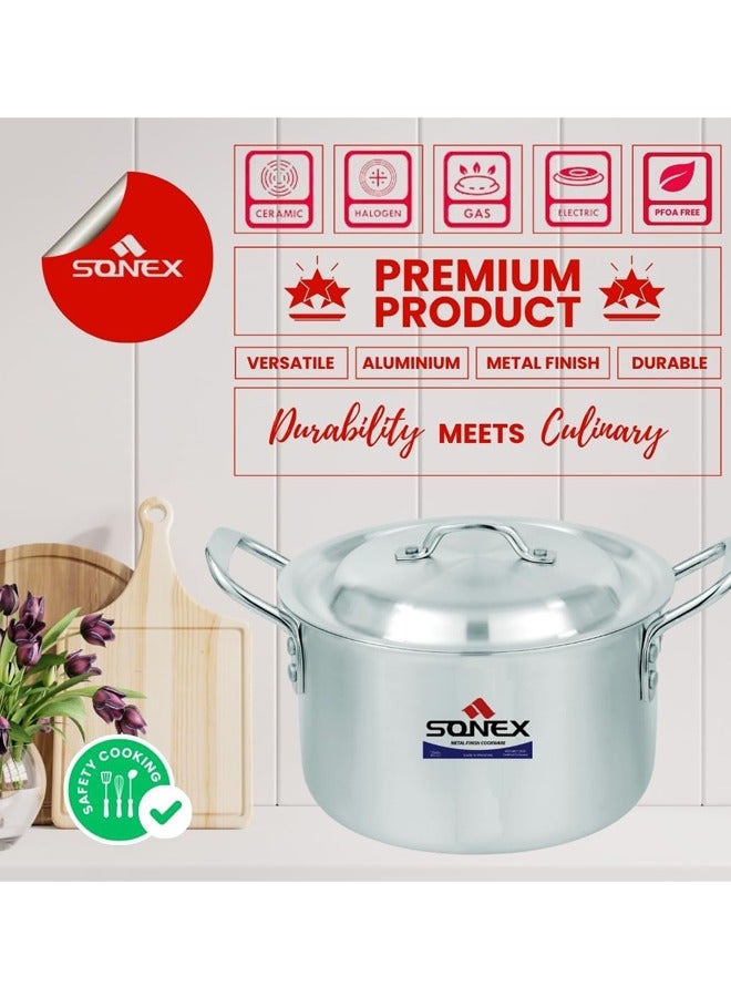 Sonex Classic Cooking Pot No.7 – 33 cm Diameter, 15 Liter Capacity, Aluminum Construction, Stainless Steel Handles, Includes Lid