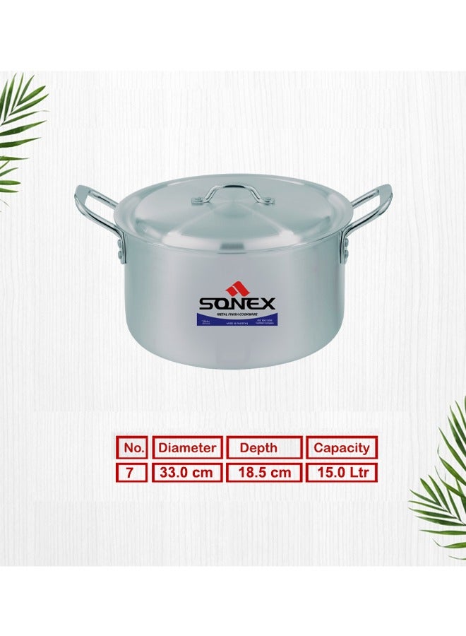 Sonex Classic Cooking Pot No.7 – 33 cm Diameter, 15 Liter Capacity, Aluminum Construction, Stainless Steel Handles, Includes Lid