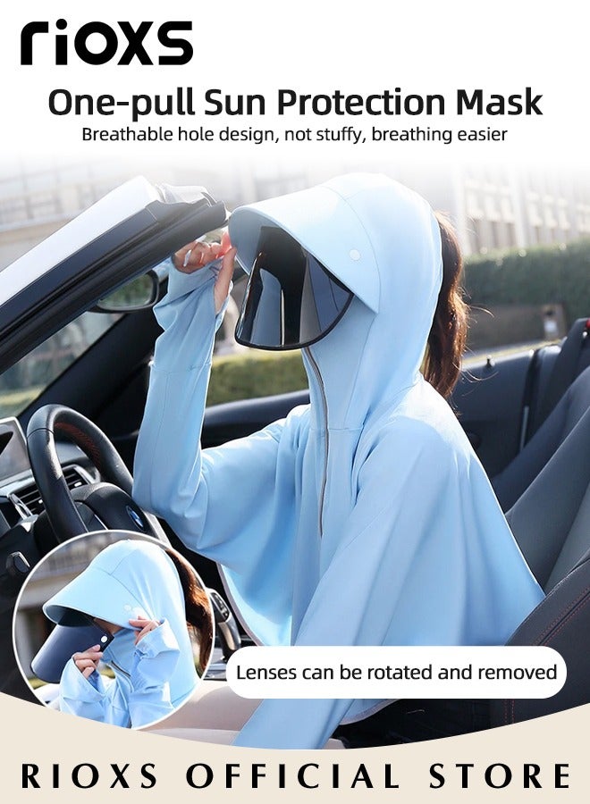 Women's Upf 50+ UV Sun Protection Ice Silk Clothing Long Sleeve Athletic Cycling Shirts Lightweight Breathable Hoodie Zip Up Outdoor Jacket With Detachable Lens