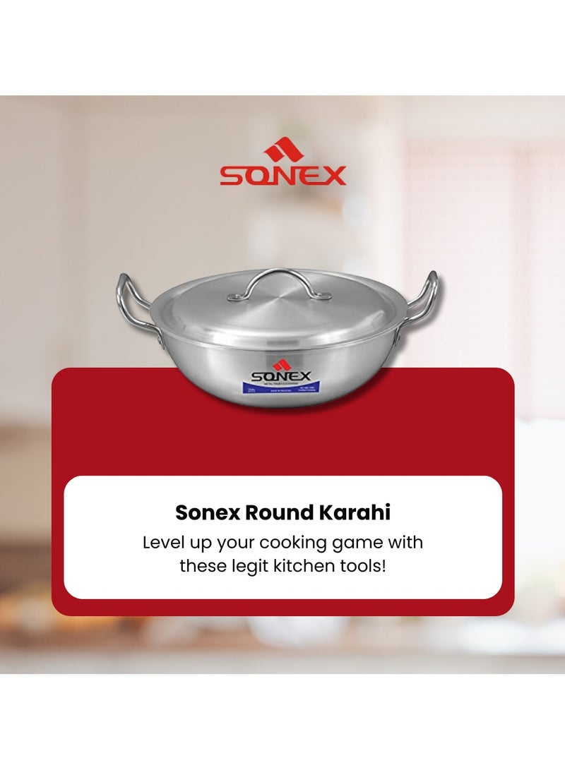 Sonex Anodize Round Karahi Set Premium Aluminum Round Wok, Anodized, Even Heating, Aluminum Round Handles For Firm Grip, Long Lasting Construction, Easy to Clean, Multiple Sizes Available