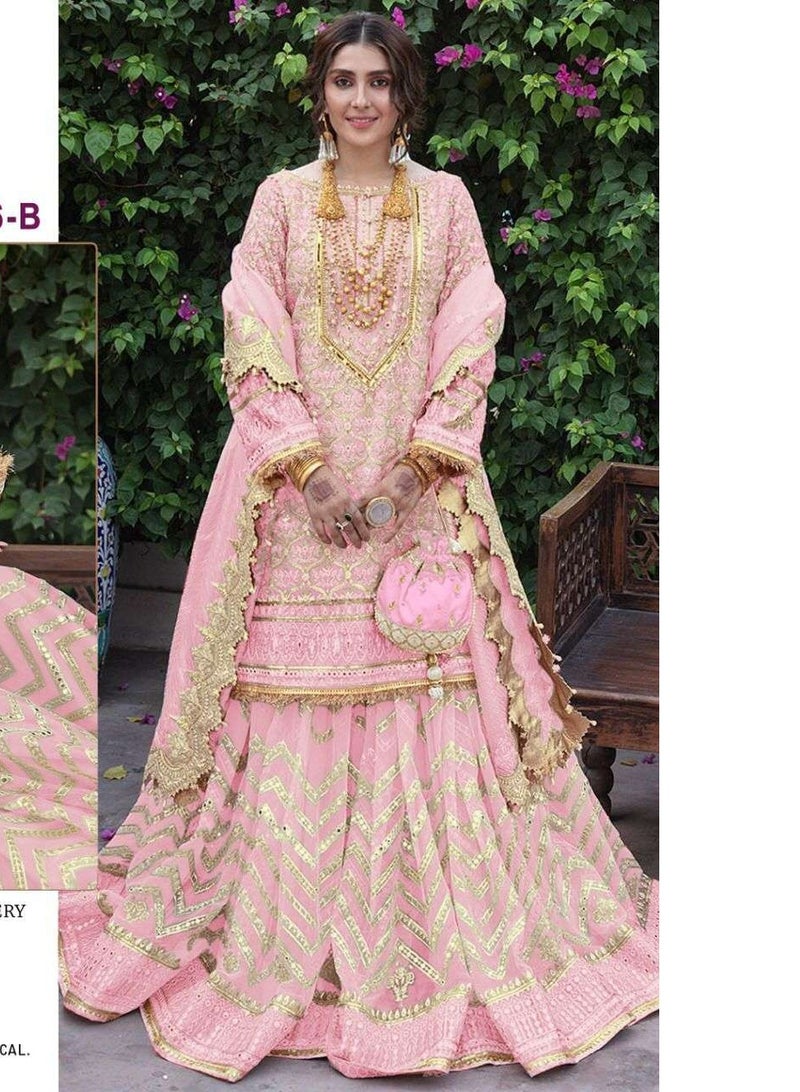 Women's Pakistani Style Pink Embroidery Work Semi Stitched Salwar Suit
