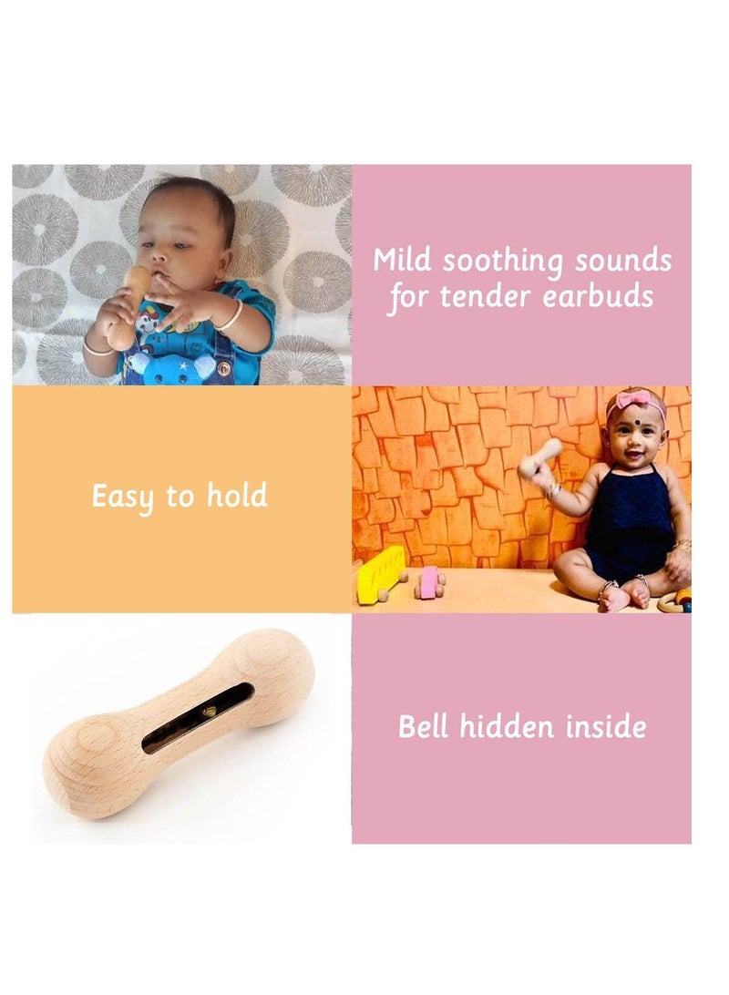 Wooden Rattle – Dumbbell With Bell Baby Toys Wooden Montessori Toys For Babies 0-6-12 Months Wood Toys Rattles With Bell Toy For Newborn And Infant Boys And Girls Gifts