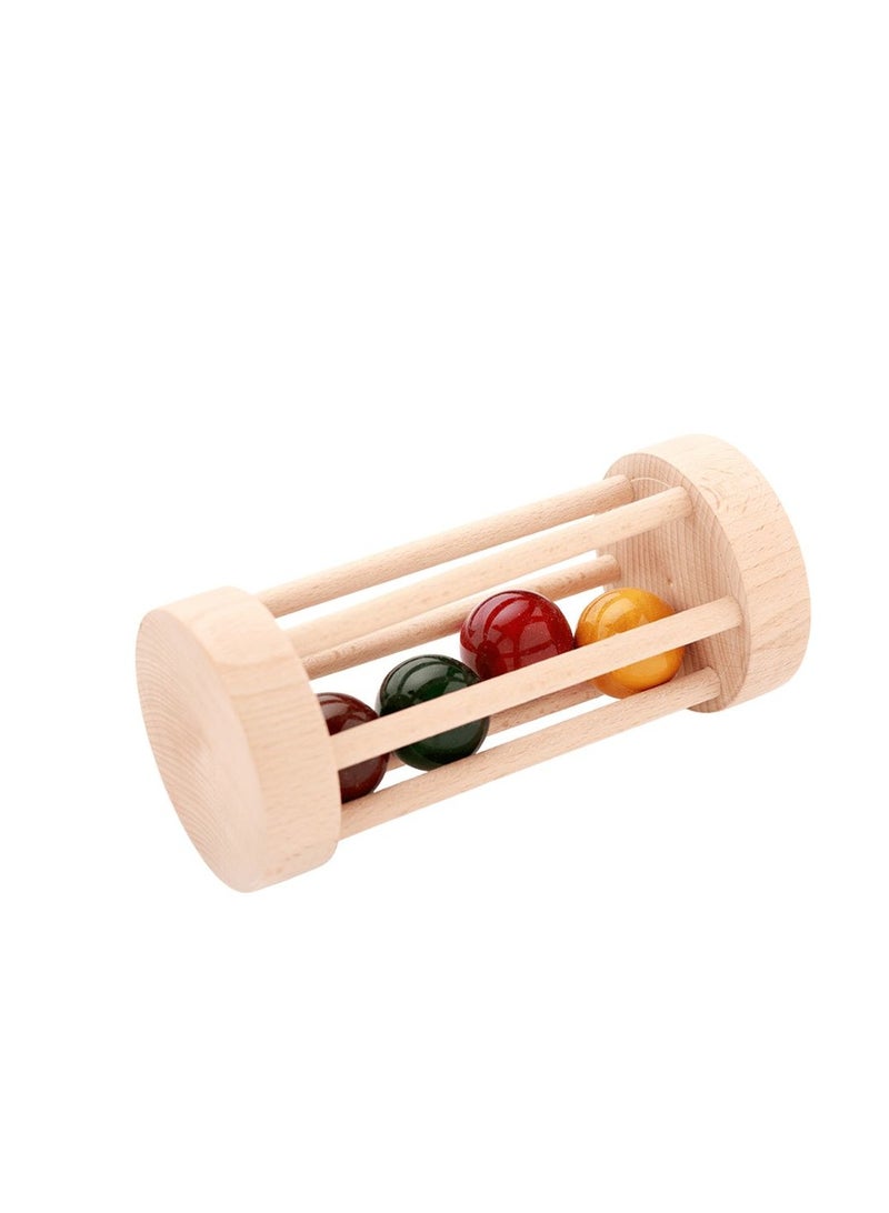Wooden Rattle Rolling Toy Montessori Ball Cylinder Rolling Drum- Crawling Toy for Babies 6-12 Months