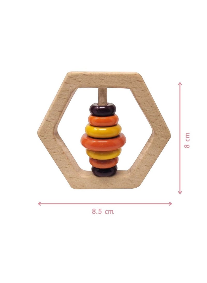 Baby Toys 1pcs Wooden rattle-Hexagon Teething Rattle Beech Wood Bed Ring Baby Bell Teether Educational Baby Gift