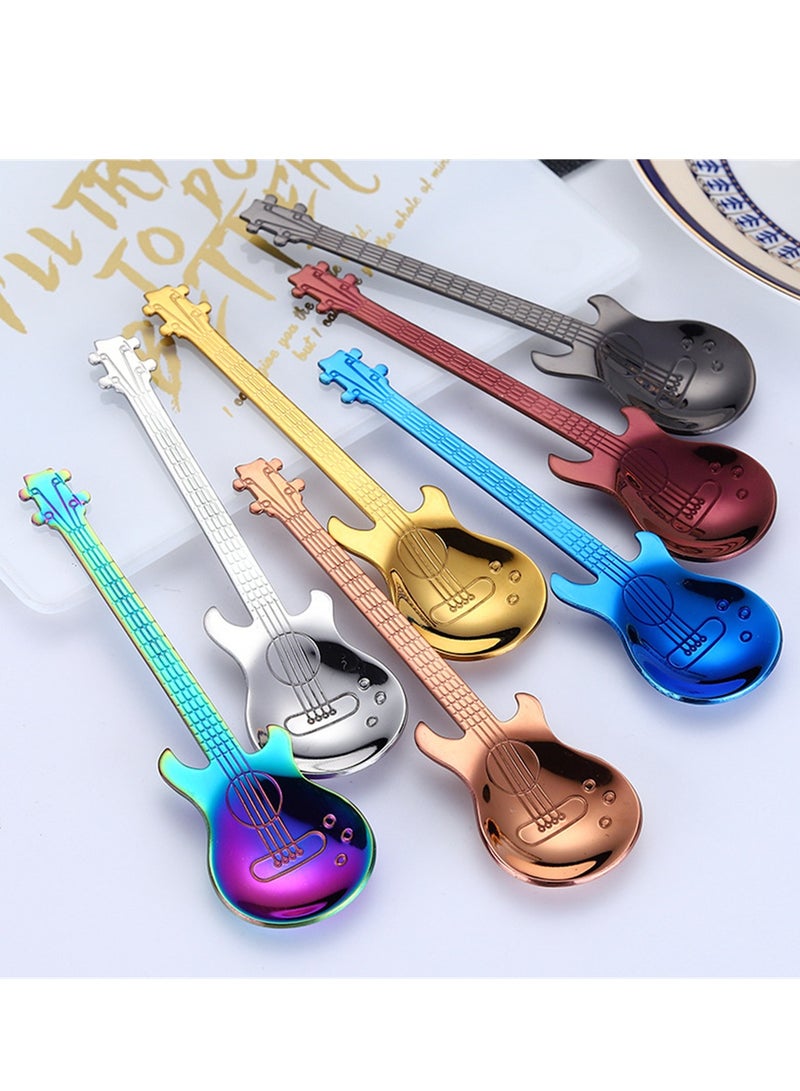 7pcs 304 stainless steel guitar spoon coffee spoon stirring spoon titanium plated creative gift spoon