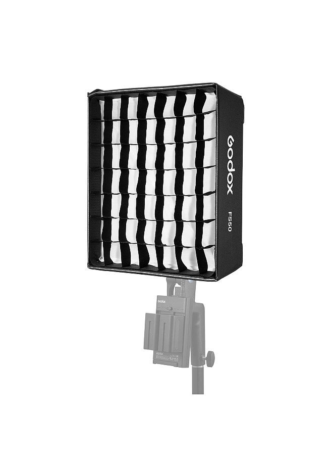 FS50 Quick Release Rectangular Softbox Light Diffuser with Grid & Soft Cloth for Product Photography Studio Lighting Live Stream Comapatible with FH50Bi/FH50R Flexible LED Light