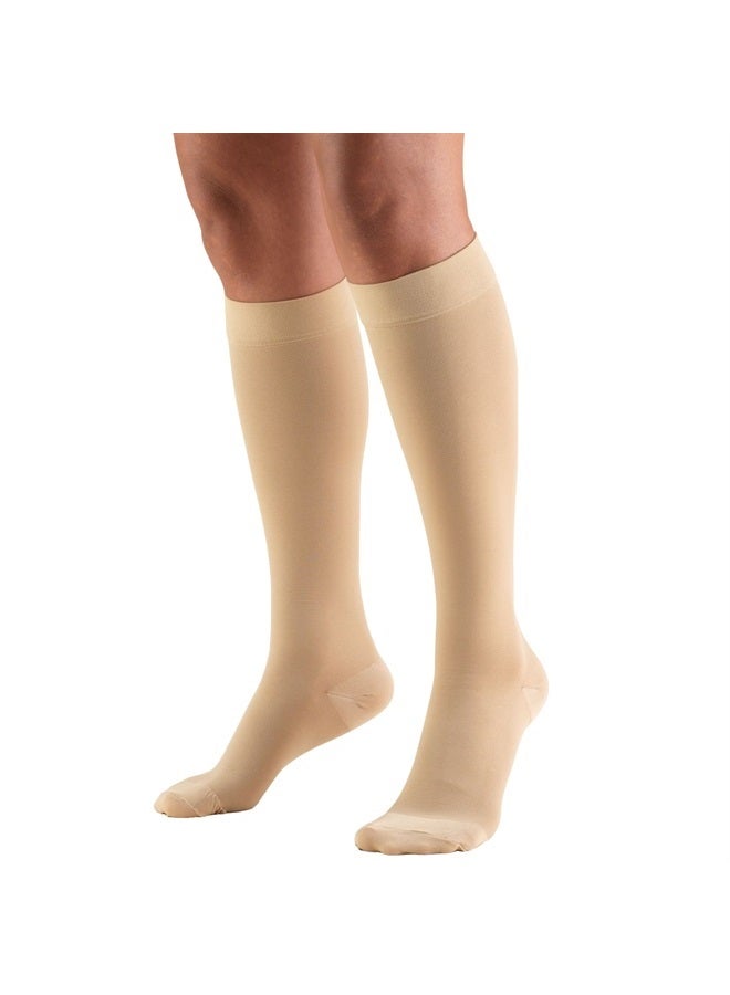 20-30 mmHg Compression Stockings for Men and Women, Knee High Length, Closed Toe, Beige, Medium