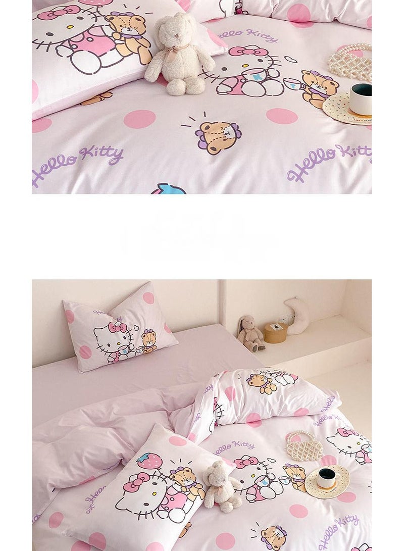 4-Piece Hello Kitty Cotton Comfortable Set Fitted Sheet Set Children'S Day Gift Birthday Gift