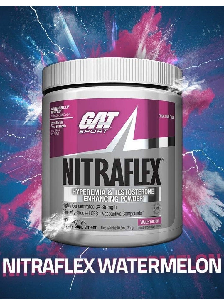 GAT Sport Nitraflex Hyperemia & Testosterone Enhancing Powder, Watermelon Flavor, 300g