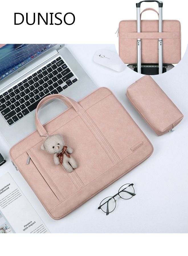 14.1 Inch Laptop Bag With Power Pack Travel Business Briefcase Water Resistance Shoulder Messenger Bag Lightweight Computer Bag for Women Work Office Pink