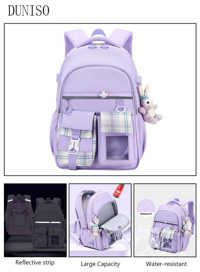 Girl' s School Backpacks Multi-pocket Large Capacity School Bag with Compartments Waterproof Wear-resistant Book Bag Backpack for Little Gril Teen Kids Primary School Students