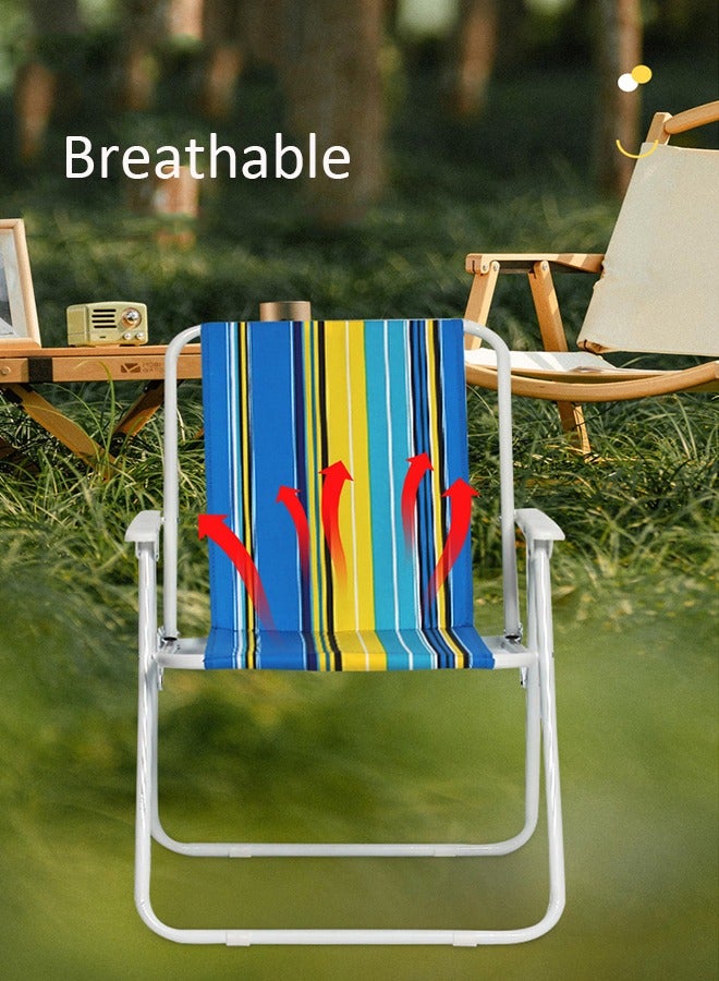 Beach Chair Foldable Camping Chair For Outdoor Camp Beach Travel Picnic Hiking(Blue and Yellow Lines)