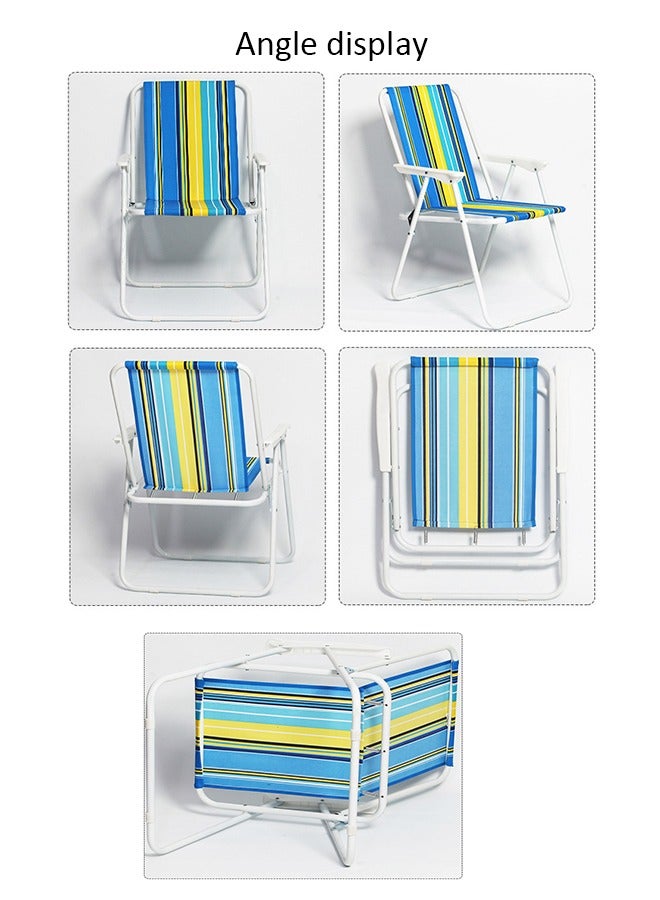 Beach Chair Foldable Camping Chair For Outdoor Camp Beach Travel Picnic Hiking(Blue and Yellow Lines)